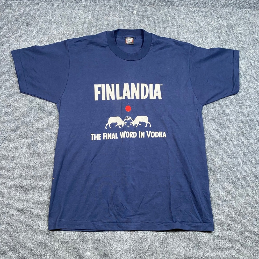 Vintage Finlandia Vodka T Shirt Mens XL Screen Stars Best Navy Single Stitch USA